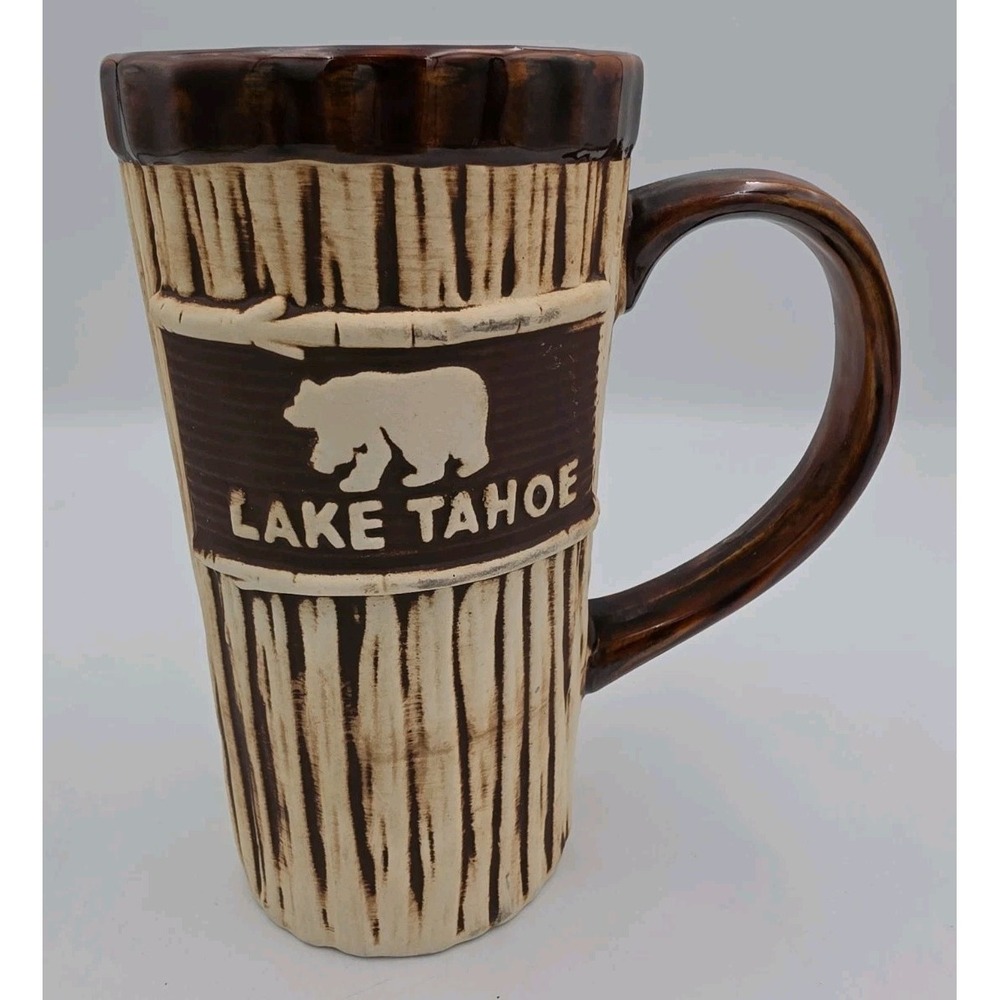 Tall Lake Tahoe California Bear Souvenir Coffee Mug Vintage 1999 Ceramic 6.5in